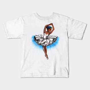 African America ballerina with rainbow corn row hair style #001 - brown skin ballerina Kids T-Shirt